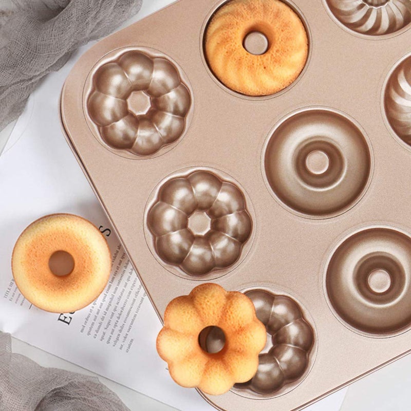 Beasea Donut Baking Pans, 1 Pack Nonstick Small Mini Doughnut Pans 12 Cavity Carbon Steel Bagel Oven Baking Tray Sheet - Image 2